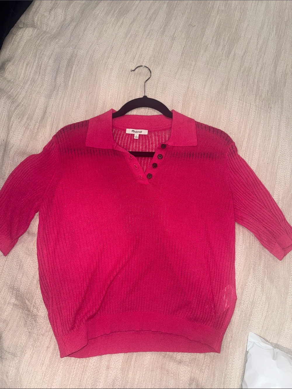 Madewell Hot Pink Short-Sleeve Polo Top